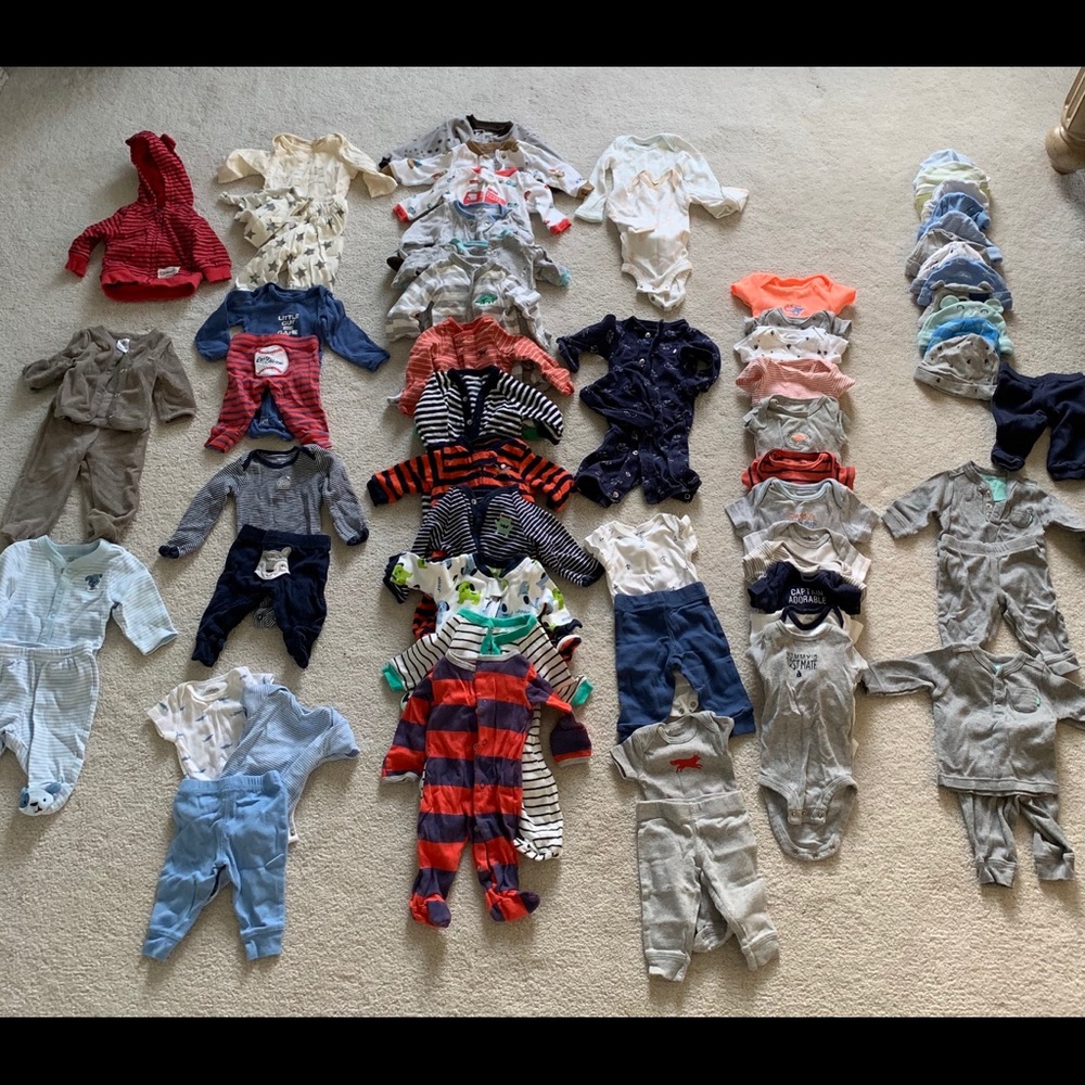 New born assorted clothes, hats, mittens